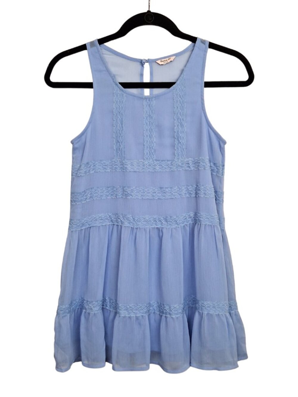 FOREVER 21 Girls Lace Periwinkle Blue Sleeveless Lace Trim Chiffon Dress 10/12